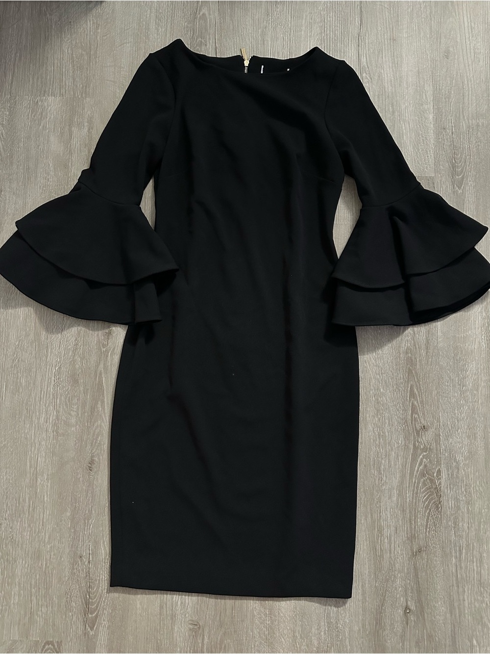 Black Ruffle Sleeve Sheath Dress